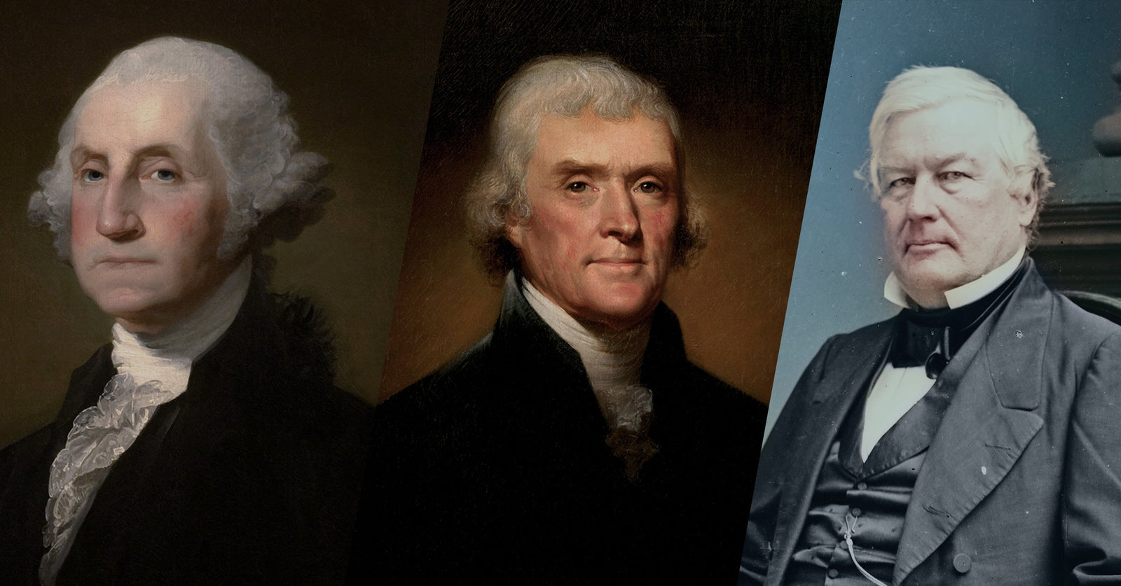 Images of former U.S. Presidents that were firefighters, including George Washington, Thomas Jefferson, and Millard Fillmore.