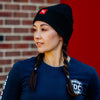 Natalie wearing the FDC Beanie.