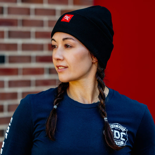 Natalie wearing the FDC Beanie.