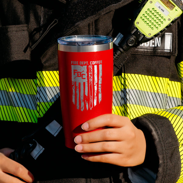 The front of the Thin Red Line Tumbler