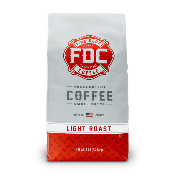 A five pound bag of Fire Department Coffee's Light Roast.