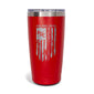 The front of the Thin Red Line Tumbler