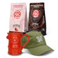 The In The Spirit Gift Bundle containing two Spirit infused Coffees, a fire hydrant mug, and a green dad hat.