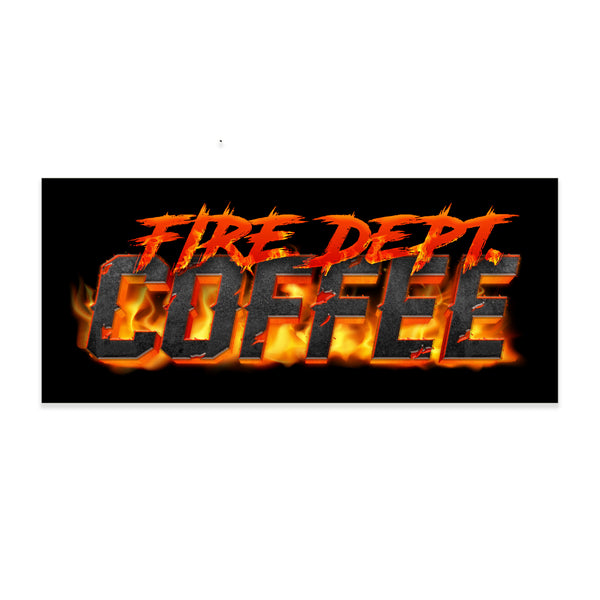 A flame design that reads FIRE DEPT. COFFEE