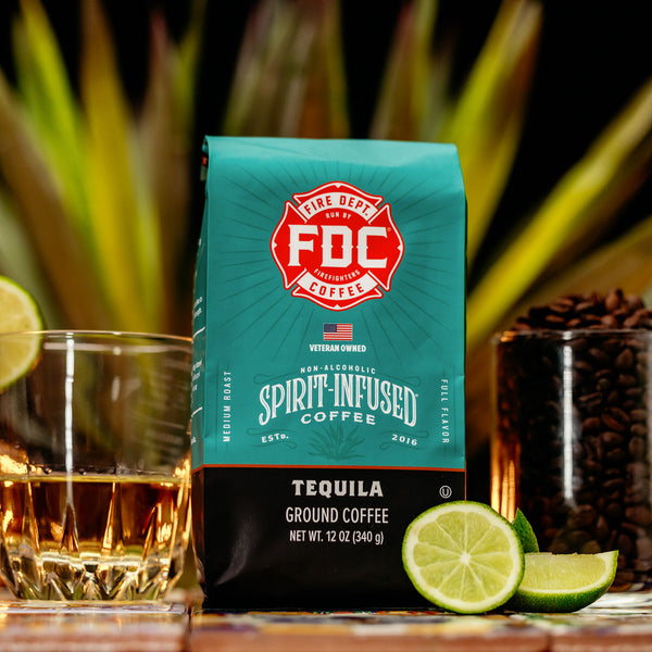 Fire Dept. Coffee's 12 ounce Tequila Infused Coffee in a rectangular package.